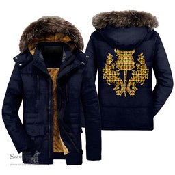 ScotsTee Shop Scottish Jardine Clan Scottish Thistle Tartan Faux Fur Hooded Parka Jacket