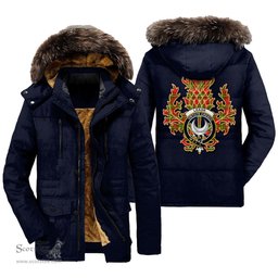 ScotsTee Shop Scottish Leask Clan Crest Scottish Thistle Tartan Faux Fur Hooded Parka Jacket