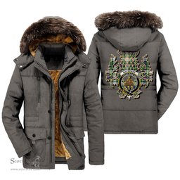 ScotsTee Shop Scottish MacKenzie Dress Modern Clan Crest Scottish Thistle Tartan Faux Fur Hooded Parka Jacket