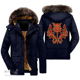 ScotsTee Shop Scottish Maxwell Modern Clan Scottish Thistle Tartan Faux Fur Hooded Parka Jacket