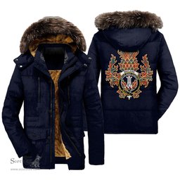 ScotsTee Shop Scottish MacLean of Duart Ancient Clan Crest Scottish Thistle Tartan Faux Fur Hooded Parka Jacket