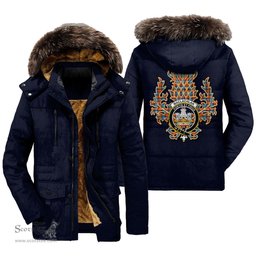 ScotsTee Shop Scottish MacLachlan Ancient Clan Crest Scottish Thistle Tartan Faux Fur Hooded Parka Jacket