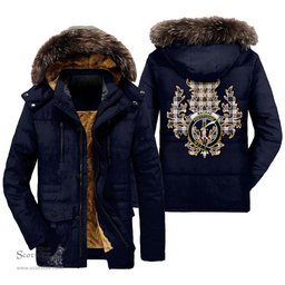 ScotsTee Shop Scottish MacRae Dress Modern Clan Crest Scottish Thistle Tartan Faux Fur Hooded Parka Jacket
