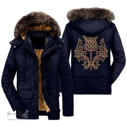 ScotsTee Shop Scottish Logan Modern Clan Scottish Thistle Tartan Faux Fur Hooded Parka Jacket