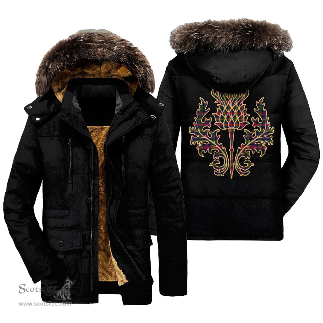 ScotsTee Shop Scottish Logan Modern Clan Scottish Thistle Tartan Faux Fur Hooded Parka Jacket