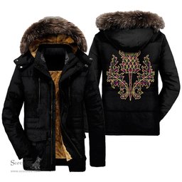 ScotsTee Shop Scottish Logan Modern Clan Scottish Thistle Tartan Faux Fur Hooded Parka Jacket