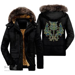 ScotsTee Shop Scottish Lauder Clan Scottish Thistle Tartan Faux Fur Hooded Parka Jacket