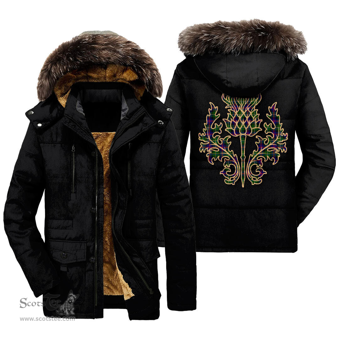 ScotsTee Shop Scottish Malcolm Modern Clan Scottish Thistle Tartan Faux Fur Hooded Parka Jacket