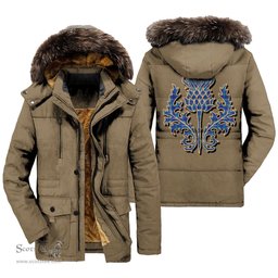 ScotsTee Shop Scottish Mercer Modern Clan Scottish Thistle Tartan Faux Fur Hooded Parka Jacket