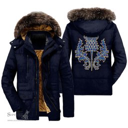 ScotsTee Shop Scottish Mercer Modern Clan Scottish Thistle Tartan Faux Fur Hooded Parka Jacket