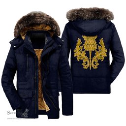ScotsTee Shop Scottish Houston Clan Scottish Thistle Tartan Faux Fur Hooded Parka Jacket