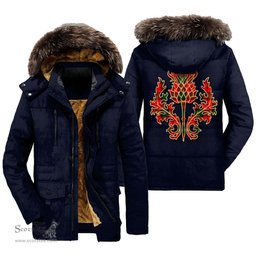ScotsTee Shop Scottish Kerr Modern Clan Scottish Thistle Tartan Faux Fur Hooded Parka Jacket