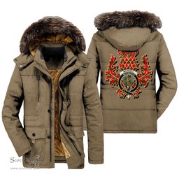ScotsTee Shop Scottish Maxwell Modern Clan Crest Scottish Thistle Tartan Faux Fur Hooded Parka Jacket