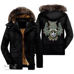 ScotsTee Shop Scottish Inglis Ancient Clan Crest Scottish Thistle Tartan Faux Fur Hooded Parka Jacket
