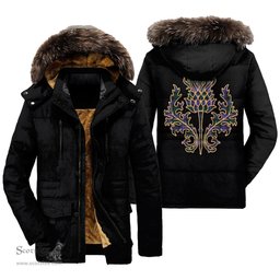 ScotsTee Shop Scottish Hunter Modern Clan Scottish Thistle Tartan Faux Fur Hooded Parka Jacket