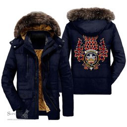 ScotsTee Shop Scottish MacLachlan Modern Clan Crest Scottish Thistle Tartan Faux Fur Hooded Parka Jacket