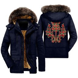 ScotsTee Shop Scottish MacPhail Clan Clan Scottish Thistle Tartan Faux Fur Hooded Parka Jacket
