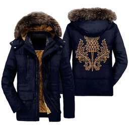 ScotsTee Shop Scottish MacDuff Hunting Modern Clan Scottish Thistle Tartan Faux Fur Hooded Parka Jacket