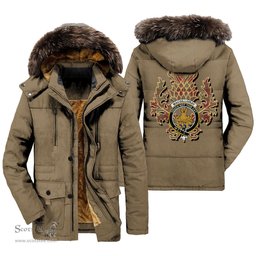 ScotsTee Shop Scottish MacGillivray Hunting Ancient Clan Crest Scottish Thistle Tartan Faux Fur Hooded Parka Jacket