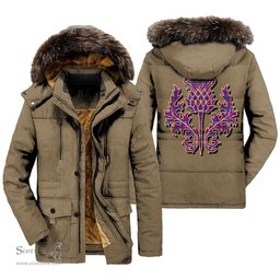 ScotsTee Shop Scottish Jackson Clan Scottish Thistle Tartan Faux Fur Hooded Parka Jacket