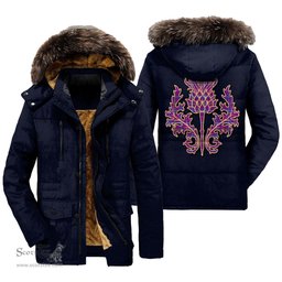 ScotsTee Shop Scottish Jackson Clan Scottish Thistle Tartan Faux Fur Hooded Parka Jacket