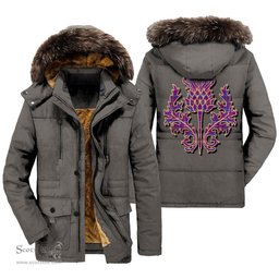 ScotsTee Shop Scottish Jackson Clan Scottish Thistle Tartan Faux Fur Hooded Parka Jacket