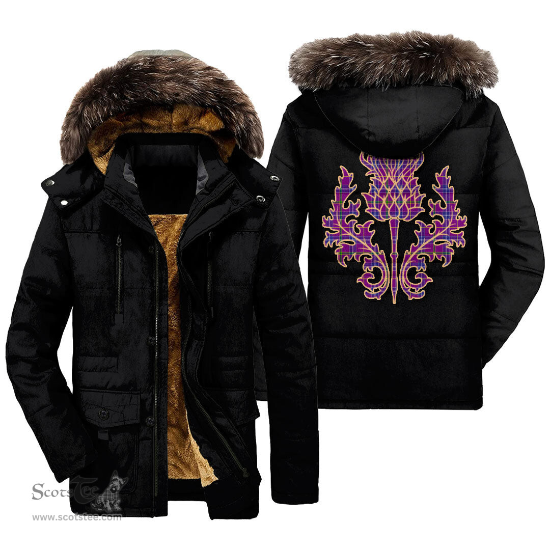 ScotsTee Shop Scottish Jackson Clan Scottish Thistle Tartan Faux Fur Hooded Parka Jacket