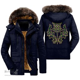 ScotsTee Shop Scottish Lockhart Modern Clan Scottish Thistle Tartan Faux Fur Hooded Parka Jacket