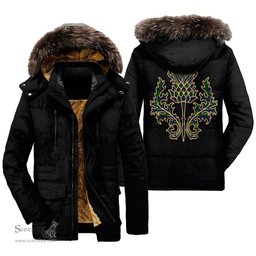 ScotsTee Shop Scottish Lockhart Modern Clan Scottish Thistle Tartan Faux Fur Hooded Parka Jacket