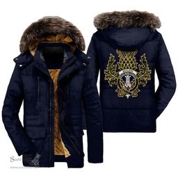 ScotsTee Shop Scottish MacLean Hunting Clan Crest Scottish Thistle Tartan Faux Fur Hooded Parka Jacket