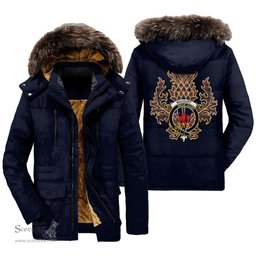 ScotsTee Shop Scottish MacDuff Hunting Modern Clan Crest Scottish Thistle Tartan Faux Fur Hooded Parka Jacket