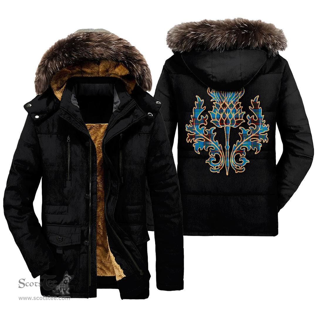 ScotsTee Shop Scottish Home Ancient Clan Scottish Thistle Tartan Faux Fur Hooded Parka Jacket