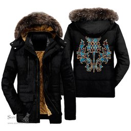 ScotsTee Shop Scottish Home Ancient Clan Scottish Thistle Tartan Faux Fur Hooded Parka Jacket
