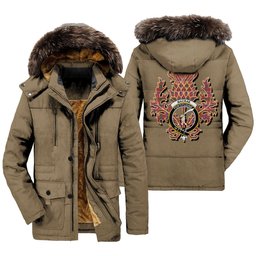 ScotsTee Shop Scottish MacRae Ancient Clan Crest Scottish Thistle Tartan Faux Fur Hooded Parka Jacket