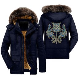 ScotsTee Shop Scottish Matheson Hunting Ancient Clan Scottish Thistle Tartan Faux Fur Hooded Parka Jacket