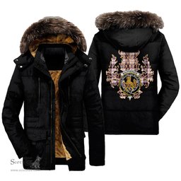 ScotsTee Shop Scottish MacPherson Hunting Modern Clan Crest Scottish Thistle Tartan Faux Fur Hooded Parka Jacket