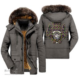 ScotsTee Shop Scottish Inglis Modern Clan Crest Scottish Thistle Tartan Faux Fur Hooded Parka Jacket