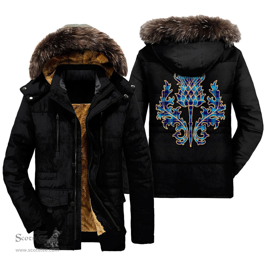 ScotsTee Shop Scottish MacSporran Ancient Clan Scottish Thistle Tartan Faux Fur Hooded Parka Jacket