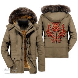 ScotsTee Shop Scottish MacIan Clan Scottish Thistle Tartan Faux Fur Hooded Parka Jacket