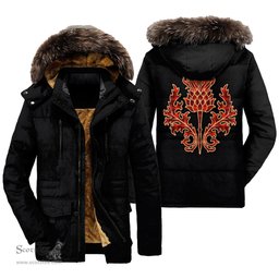 ScotsTee Shop Scottish MacIan Clan Scottish Thistle Tartan Faux Fur Hooded Parka Jacket