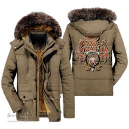 ScotsTee Shop Scottish MacFarlane Ancient Clan Crest Scottish Thistle Tartan Faux Fur Hooded Parka Jacket