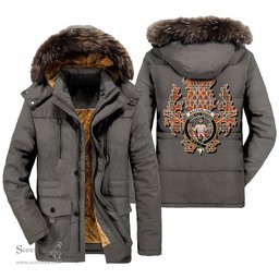 ScotsTee Shop Scottish MacFarlane Ancient Clan Crest Scottish Thistle Tartan Faux Fur Hooded Parka Jacket