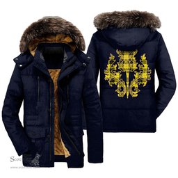 ScotsTee Shop Scottish MacLeod of Lewis Modern Clan Scottish Thistle Tartan Faux Fur Hooded Parka Jacket