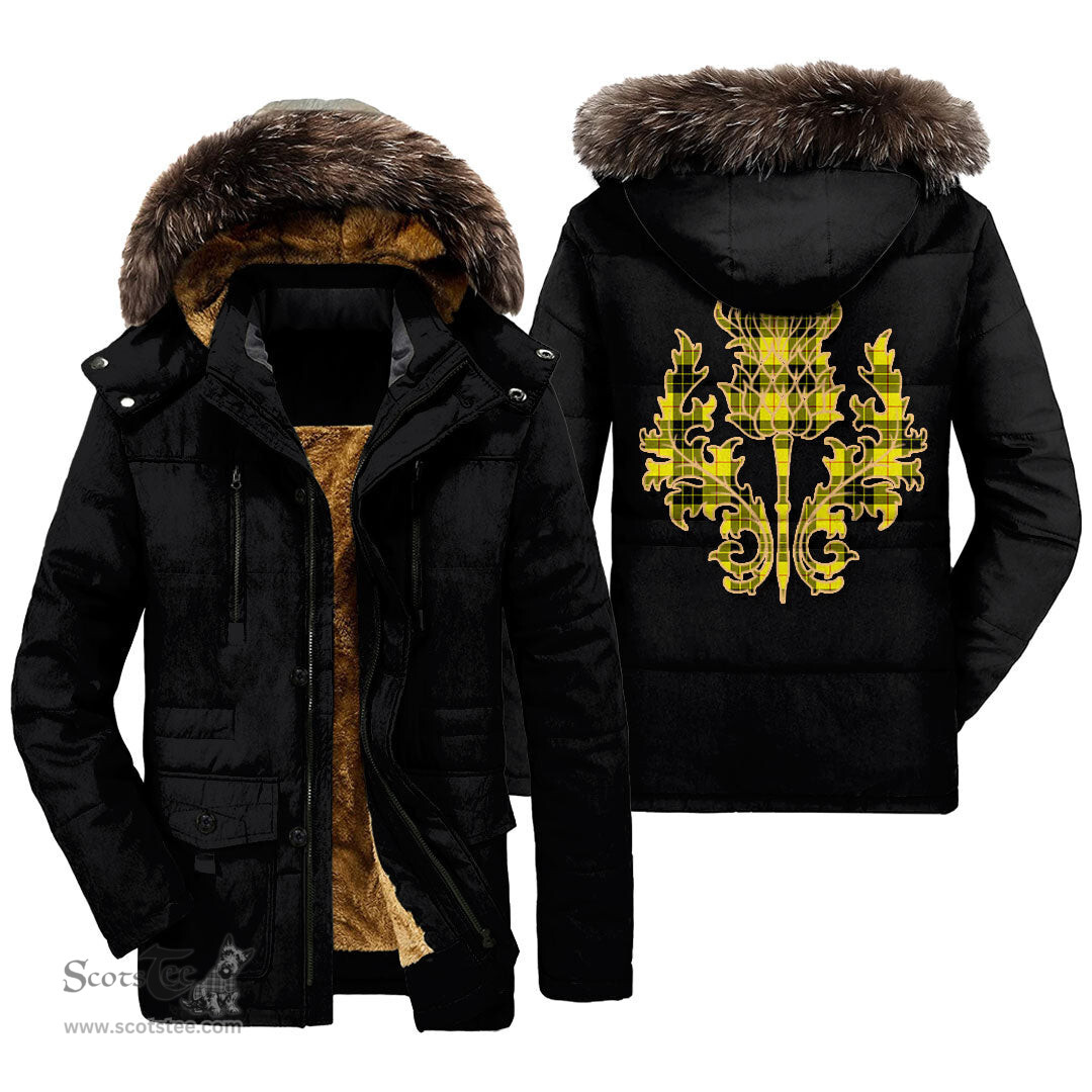 ScotsTee Shop Scottish MacLeod of Lewis Modern Clan Scottish Thistle Tartan Faux Fur Hooded Parka Jacket