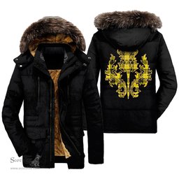 ScotsTee Shop Scottish MacLeod of Lewis Modern Clan Scottish Thistle Tartan Faux Fur Hooded Parka Jacket