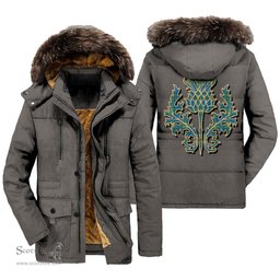 ScotsTee Shop Scottish Lockhart Clan Scottish Thistle Tartan Faux Fur Hooded Parka Jacket