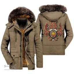 ScotsTee Shop Scottish Kerr Ancient Clan Crest Scottish Thistle Tartan Faux Fur Hooded Parka Jacket