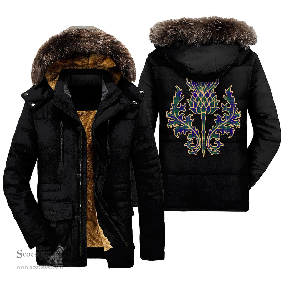 ScotsTee Shop Scottish Hamilton Hunting Modern Clan Scottish Thistle Tartan Faux Fur Hooded Parka Jacket