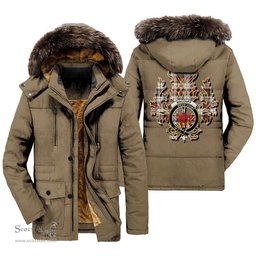 ScotsTee Shop Scottish MacDuff Dress Modern Clan Crest Scottish Thistle Tartan Faux Fur Hooded Parka Jacket