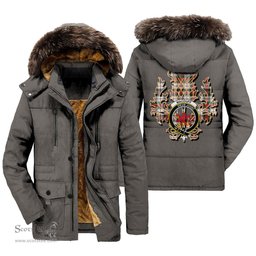 ScotsTee Shop Scottish MacDuff Dress Modern Clan Crest Scottish Thistle Tartan Faux Fur Hooded Parka Jacket